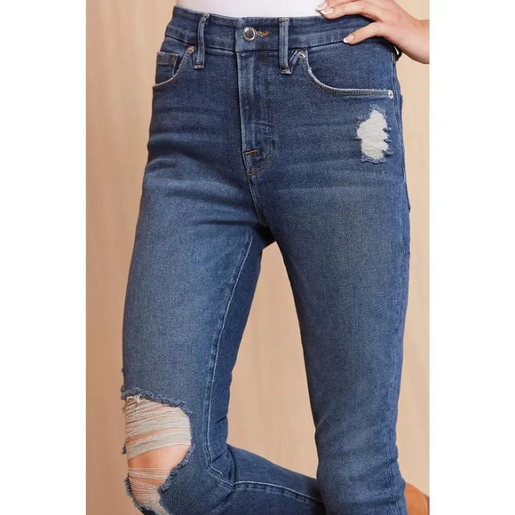GOOD AMERICAN Good Legs Crop Fray Hem Jeans Size 4 Evereve Distressed High Rise - Picture 3 of 11